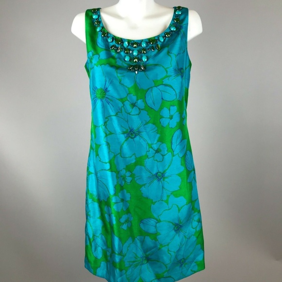 Eliza J Dresses & Skirts - Eliza J Blue Green Floral Sleeveless Shift Dress 8